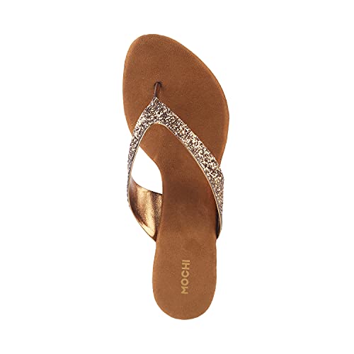 Mochi Women's Antic Gold Kitten Heel Slip On Sandals | 2 Inch Height | Synthetic Sequin Embellished Party Footwear | Lightweight Comfort | Stylish Party Festive Wear | UK 5 - Image 5