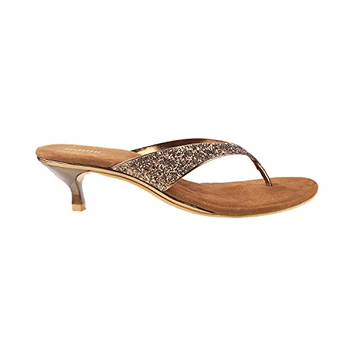 Mochi Women's Antic Gold Kitten Heel Slip On Sandals | 2 Inch Height | Synthetic Sequin Embellished Party Footwear | Lightweight Comfort | Stylish Party Festive Wear | UK 5 - Image 2