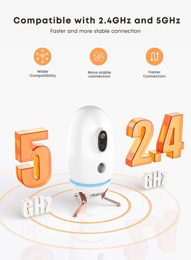 Dokoo Olkieqz Dog Camera with Treat Dispenser, 330° View Pet Camera with 2K/4MP HD Camera, 2.4 & 5 GHz Wi-Fi Cats Camera with 2-Way Au - Image 2