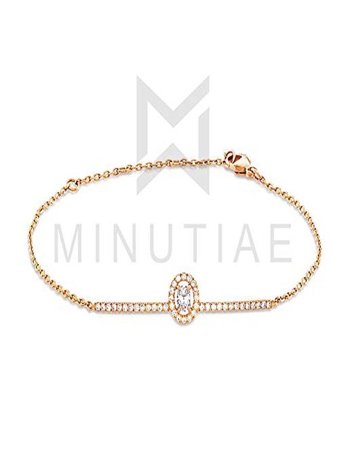 MINUTIAE Oval Shaped Solitaire Cut Diamond Crystals Cubic Zirconia Rose Gold Plated Adjustable Bracelet for Women & Girls Jewelry for Gift - Image 2