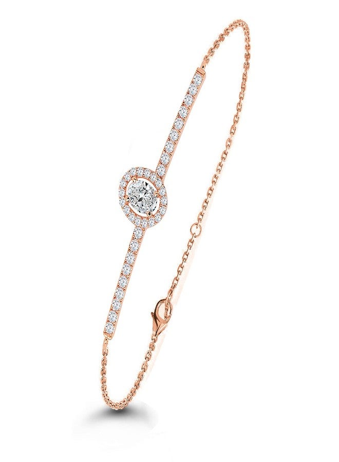 MINUTIAE Oval Shaped Solitaire Cut Diamond Crystals Cubic Zirconia Rose Gold Plated Adjustable Bracelet for Women & Girls Jewelry for Gift - Image 1