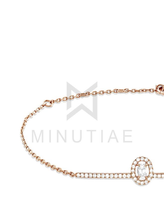 MINUTIAE Oval Shaped Solitaire Cut Diamond Crystals Cubic Zirconia Rose Gold Plated Adjustable Bracelet for Women & Girls Jewelry for Gift - Image 3