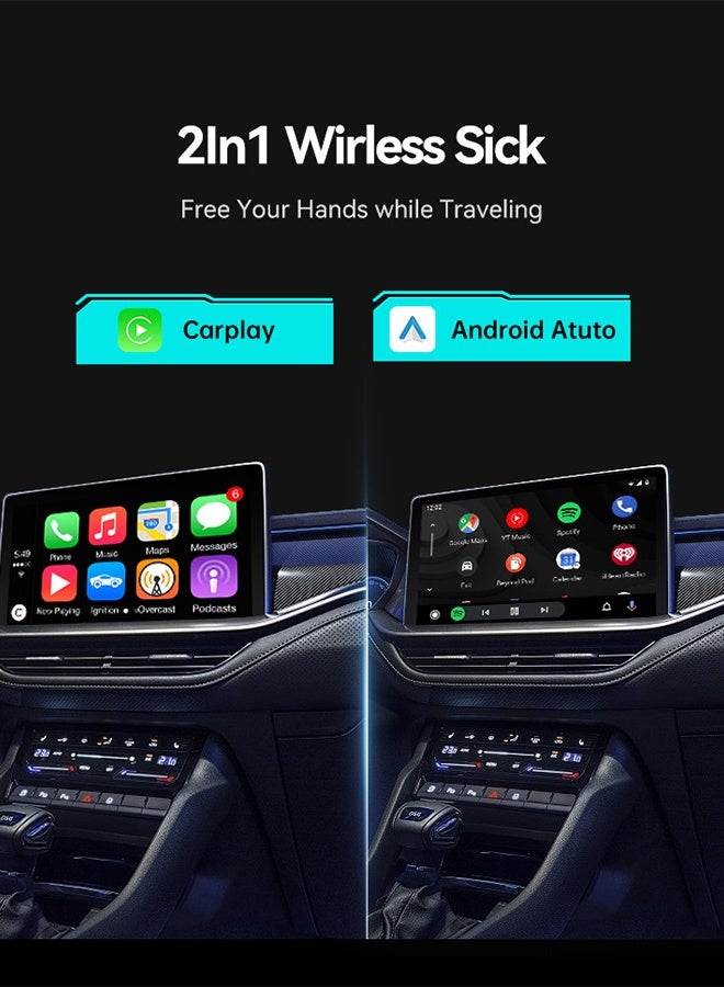 DUNISO 2 in 1 Car Wireless Streaming Box Upgraded Wireless CarPlay Adapter Mini Stable Car Streaming Device Ai Box Plug and Play Setup Converts Wired CarPlay to Wireless for Car Fit Apple Android Phones - Image 2