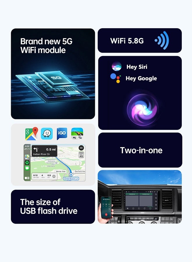 DUNISO 2 in 1 Car Wireless Streaming Box Upgraded Wireless CarPlay Adapter Mini Stable Car Streaming Device Ai Box Plug and Play Setup Converts Wired CarPlay to Wireless for Car Fit Apple Android Phones - Image 5
