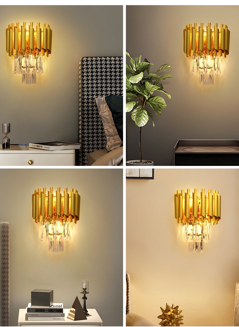 YATAI LIGHTING مصباح حائط كريستالي من ياتاي، مصباح حائطي عصري باللون الذهبي، مصباح حائط كريستالي إبداعي فاخر لغرفة المعيشة أو بجانب السرير أو الممر أو الدرج أو الإضاءة، 2 وات  - Image 2