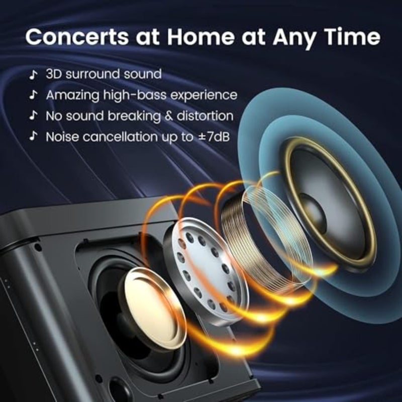 Karaoke Machine for Home, Party, Meeting: Portable Bluetooth PA Speaker System with 2 Wireless Microphones, ABS Plastic, Black, Dynamic LED Lights, TF/USB/AUX Support - Image 5