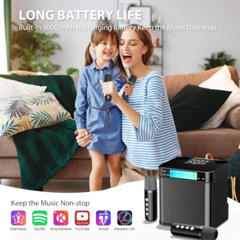 Karaoke Machine for Home, Party, Meeting: Portable Bluetooth PA Speaker System with 2 Wireless Microphones, ABS Plastic, Black, Dynamic LED Lights, TF/USB/AUX Support - Image 3