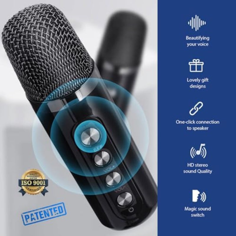 Karaoke Machine for Home, Party, Meeting: Portable Bluetooth PA Speaker System with 2 Wireless Microphones, ABS Plastic, Black, Dynamic LED Lights, TF/USB/AUX Support - Image 4
