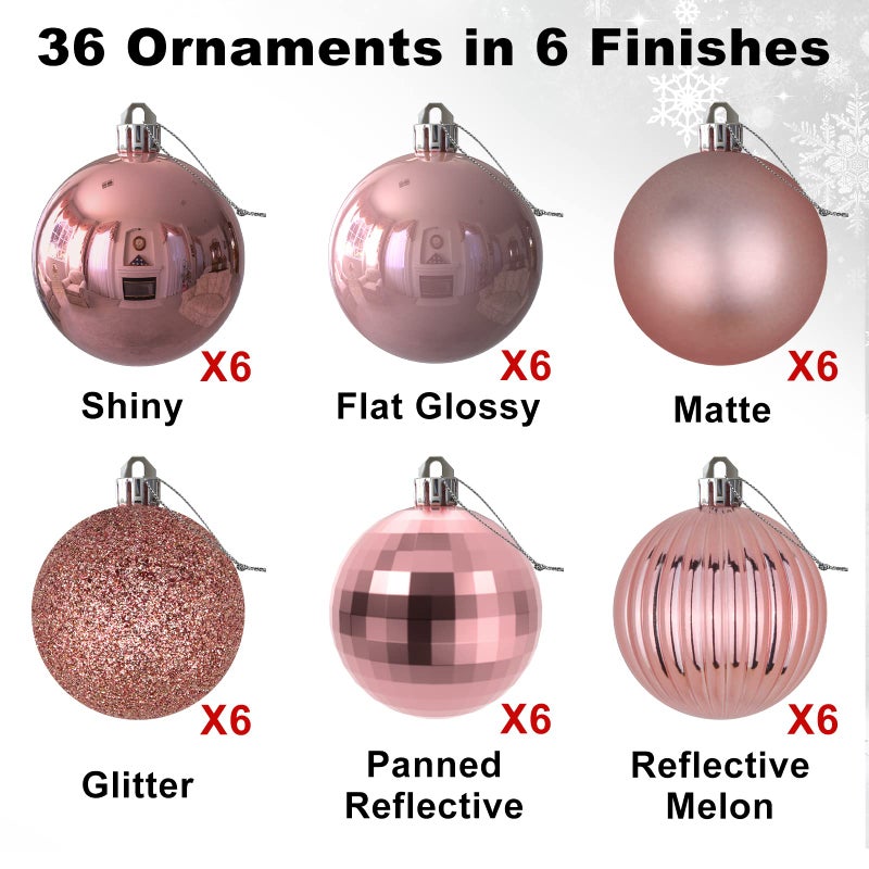 GameXcel Rose Pink 2.5"" Christmas Balls Christmas Tree Decoration Ornaments Shatterproof Hanging Balls for Birthday Halloween Holiday Wedding Decorations Set of 36pcs - Image 2