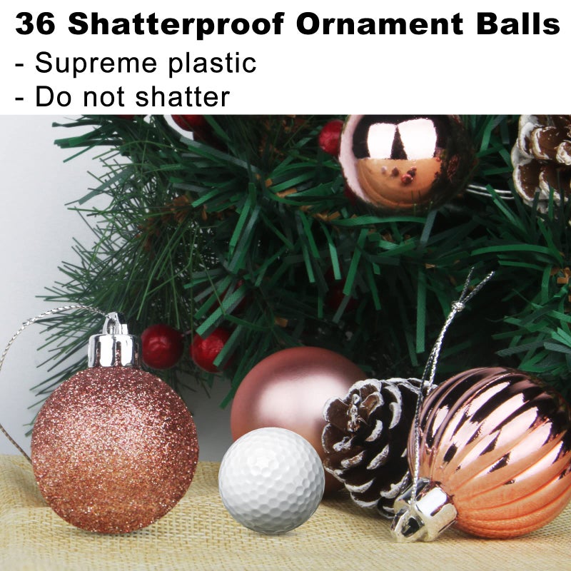 GameXcel Rose Pink 2.5"" Christmas Balls Christmas Tree Decoration Ornaments Shatterproof Hanging Balls for Birthday Halloween Holiday Wedding Decorations Set of 36pcs - Image 3