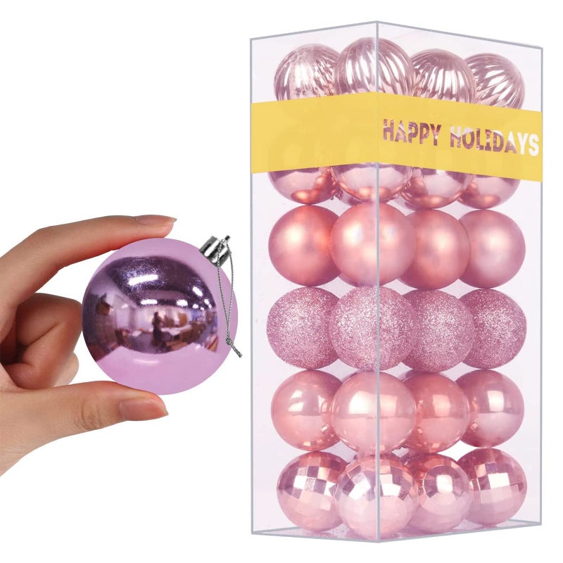 GameXcel Rose Pink 2.5"" Christmas Balls Christmas Tree Decoration Ornaments Shatterproof Hanging Balls for Birthday Halloween Holiday Wedding Decorations Set of 36pcs - Image 1