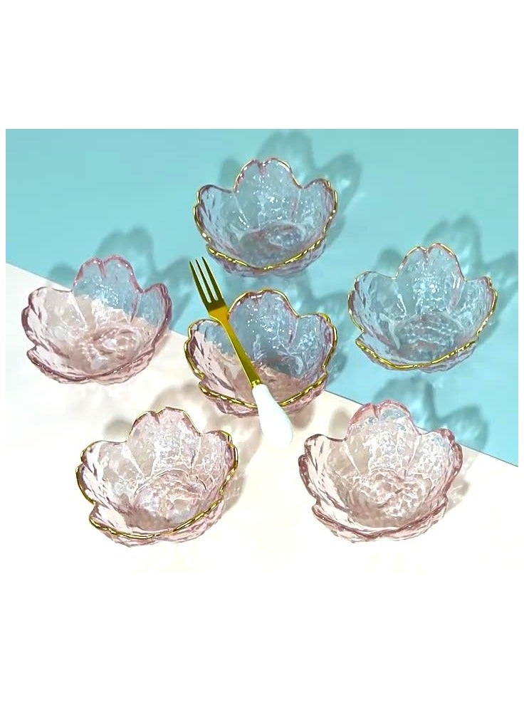 6 pack Cute Sauce Dishes Glass Dish Set for Soy Sauce Snacks Tea Bag Mini Glass Bowls Clear Pink Cherr（gold-trimmed version）  - Image 2