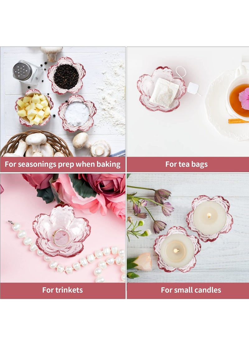 6 pack Cute Sauce Dishes Glass Dish Set for Soy Sauce Snacks Tea Bag Mini Glass Bowls Clear Pink Cherr（gold-trimmed version）  - Image 4