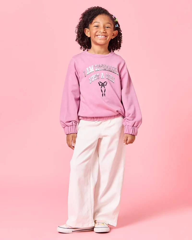 Redtag Girls Burgundy Bow Placement Print Sweatshirt