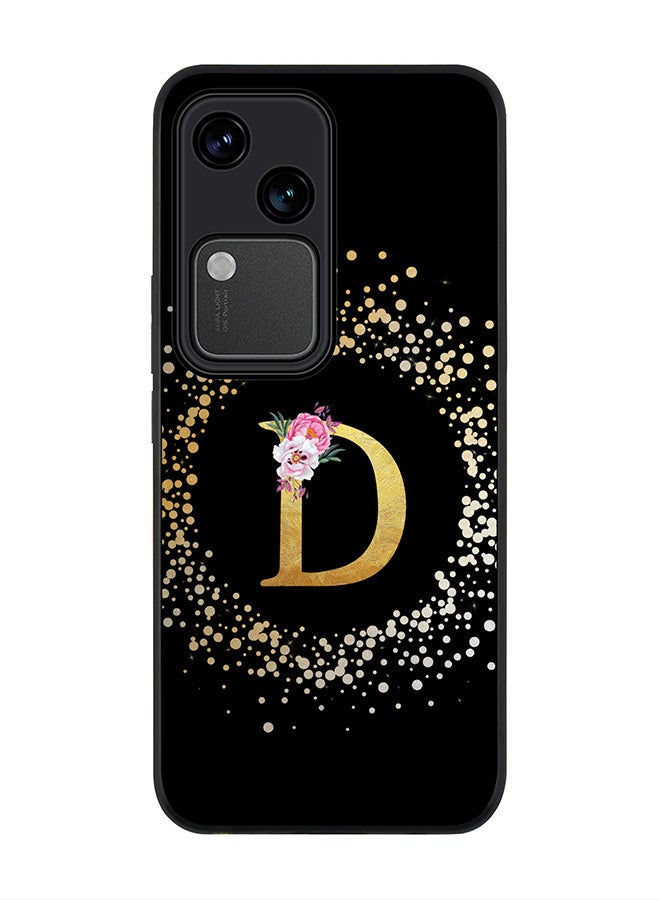 Stylizedd Rugged Black edge case for Vivo V30 5G, Slim fit Flexible Cover -  Custom Monogram Initial Letter Floral Pattern Alphabet - D ( Black ) - Image 1