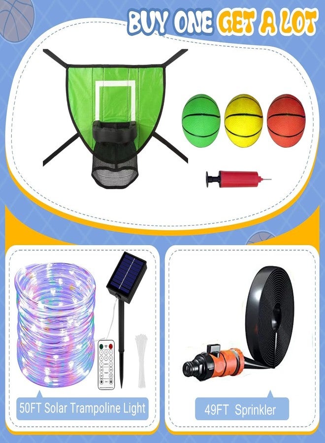 Gonoce Trampoline Accessories Kit, Basketball Hoop with 3 Mini Basketballs, 49Ft Trampoline Sprinkler, 50Ft Solar Lights with 8 Modes Fit 8Ft 10Ft 12Ft 14Ft 15Ft 16Ft Trampoline - Image 3