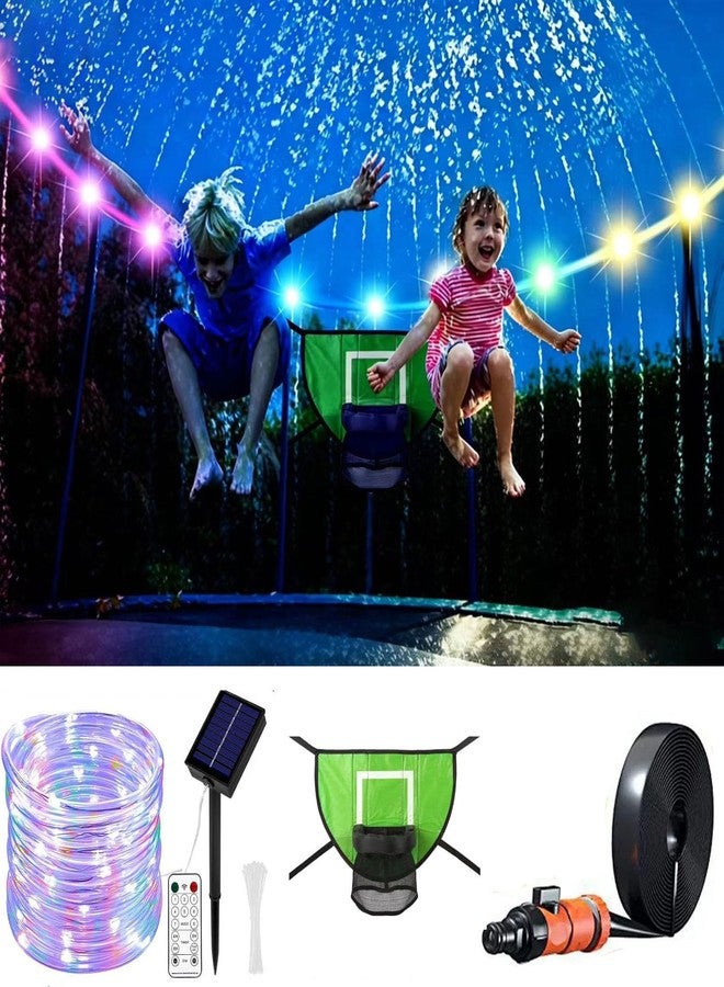 Gonoce Trampoline Accessories Kit, Basketball Hoop with 3 Mini Basketballs, 49Ft Trampoline Sprinkler, 50Ft Solar Lights with 8 Modes Fit 8Ft 10Ft 12Ft 14Ft 15Ft 16Ft Trampoline - Image 1