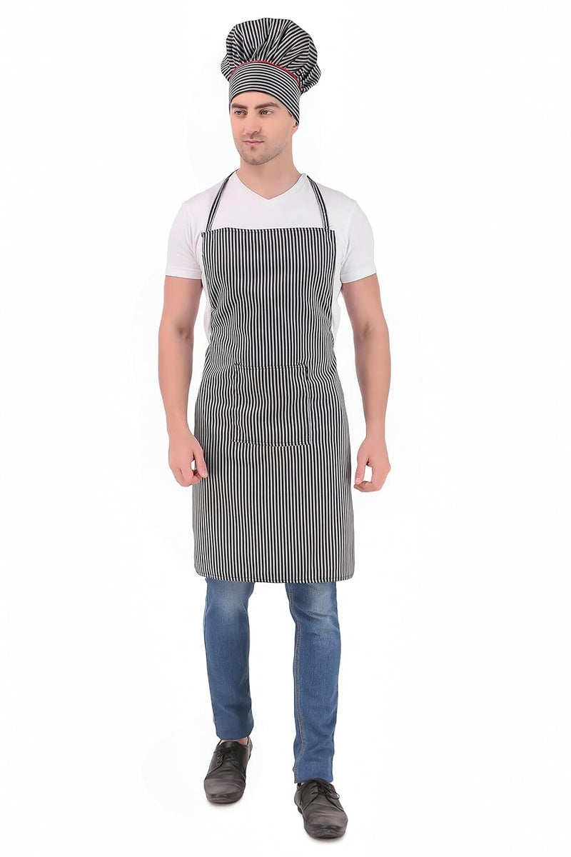 KODENIPR CLUB KODENIPR CLUB Mens and Womens Chef Cooking Gray and Black Stripes Kitchen Apron with Chef Cap - Image 1