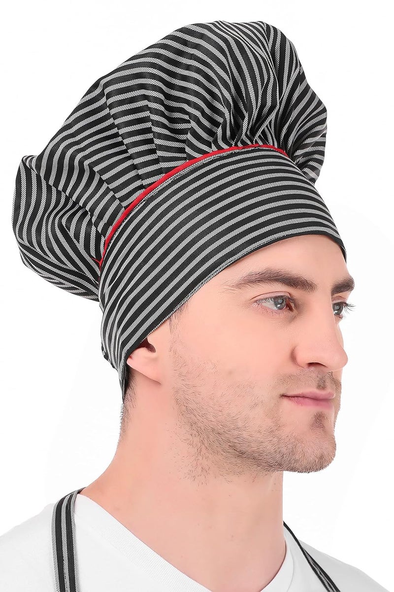 KODENIPR CLUB KODENIPR CLUB Mens and Womens Chef Cooking Gray and Black Stripes Kitchen Apron with Chef Cap - Image 4