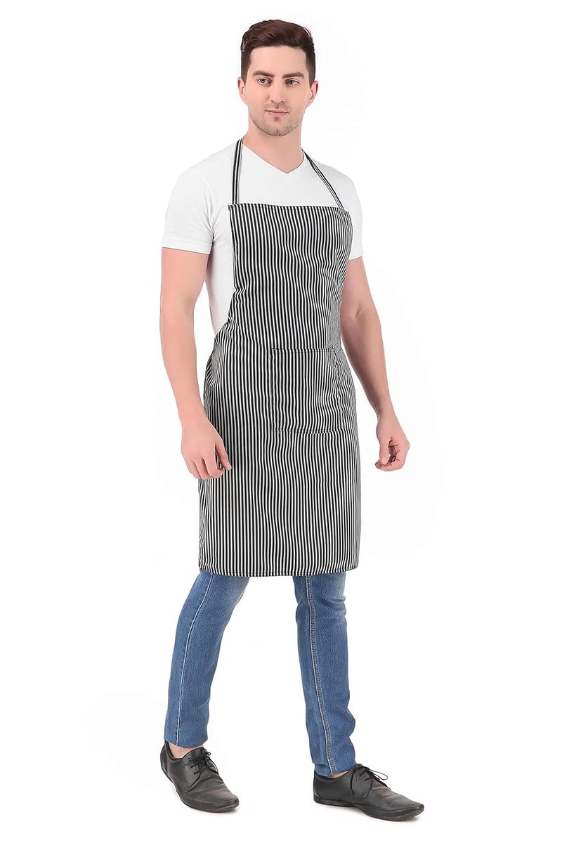 KODENIPR CLUB KODENIPR CLUB Mens and Womens Chef Cooking Gray and Black Stripes Kitchen Apron with Chef Cap - Image 2