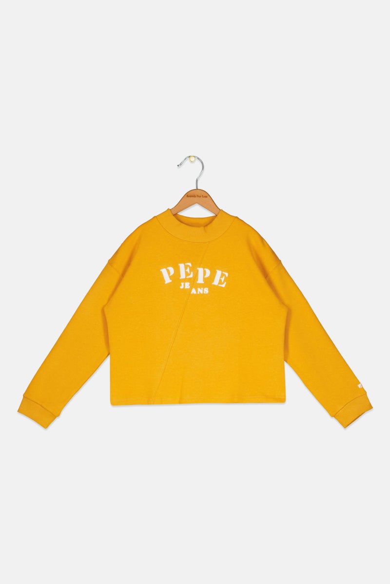 Pepe Jeans Kids Girl Brand Logo Sweatshirt, Yellow - Image 1