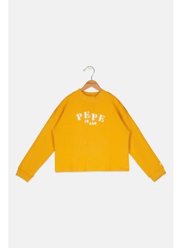 Pepe Jeans Kids Girl Brand Logo Sweatshirt, Yellow  - Image 1