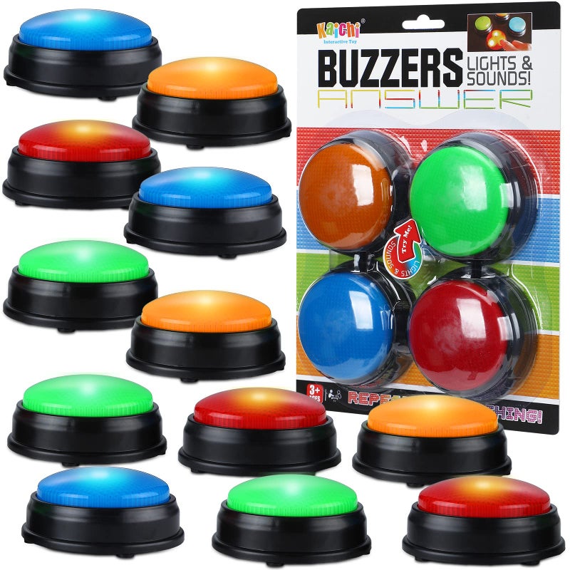 Deekin 16 Pcs Game Buzzers Bulk Assorted Colored Answer Button with Sound and Light Family Feud Buzzer for Classroom Teacher Supplies Back to School Team Game Show and Trivia Nights - Image 1