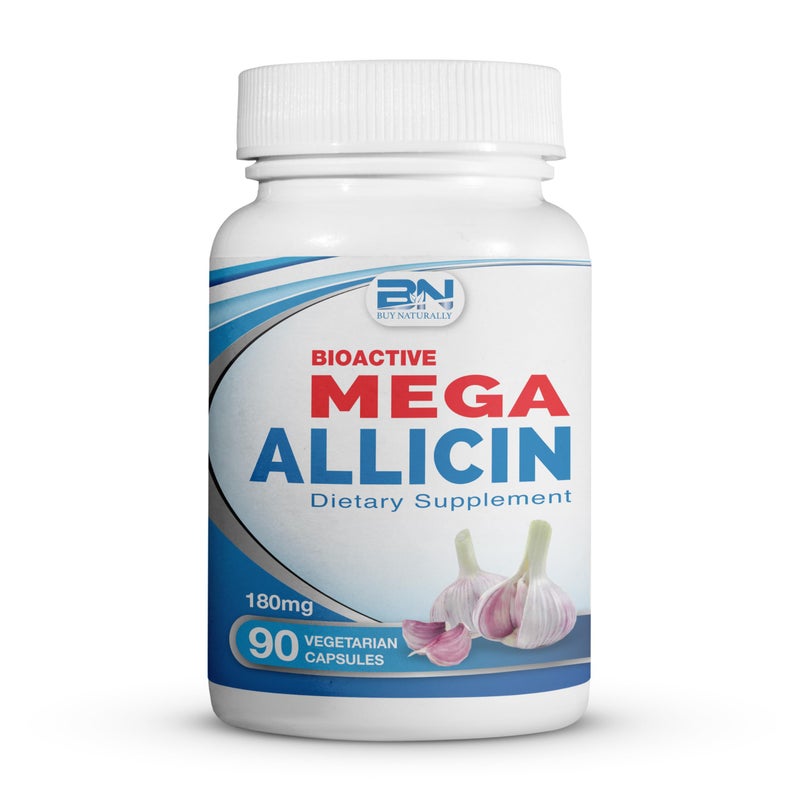 BuyNaturally Potent Allicin Odor Controlled Garlic Supplement by Mega Allicin180000mcg 180mg Veggie Capsules with Immune Support GlutenFree 90 Count