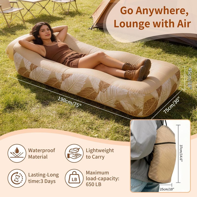 nnOuOnn Inflatable Lounger Couch Hammock - Portable Air Sofa for Outdoor Indoor, Waterproof Blow Up Chair seat for Beach, Camping, Travel, Festival, Movies | Glamping Accessories for Adults & Kids - Image 2