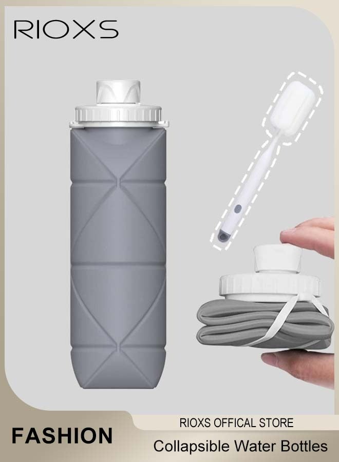 RIOXS Collapsible Water Bottles with Cup Brush Reusable Silicone Foldable Travel Water Bottle for Gym Camping Hiking Travel Sports Lightweight Durable 20oz - Image 1