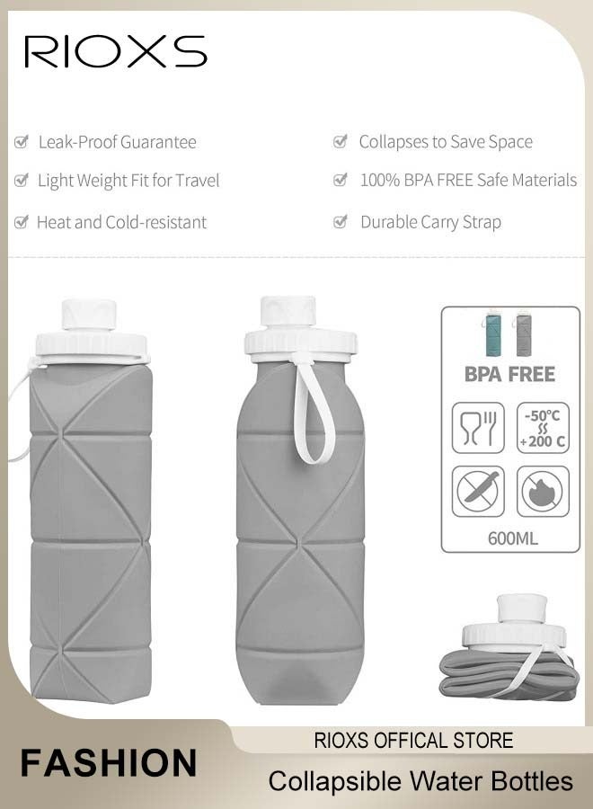 RIOXS Collapsible Water Bottles with Cup Brush Reusable Silicone Foldable Travel Water Bottle for Gym Camping Hiking Travel Sports Lightweight Durable 20oz - Image 2