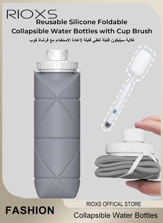 RIOXS Collapsible Water Bottles with Cup Brush Reusable Silicone Foldable Travel Water Bottle for Gym Camping Hiking Travel Sports Lightweight Durable 20oz - Image 5