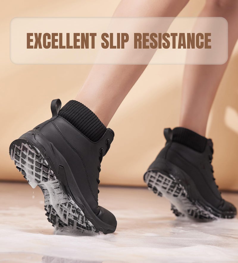 SHULOOK Non Slip Work Boots for Women Slip-Resistant Shoes Waterproof Food Service Chef Kitchen Restaurant Working Casual Comfortable Ankle Boot Outdoor Walking Booties Sneakers Black Size 9 - Image 3