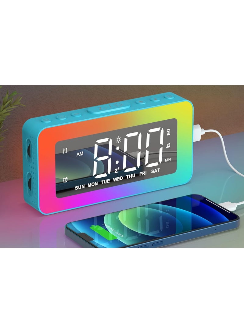 Lafocuse RGB Colorful Digital Alarm Clock with Modern Curved Design, 8 Colors LED Display & 7 Night Light, Dual Alarms, Snooze, USB Charger, Brightness Dimmer for Bedside Heavy Sleepers Kids, Black - Image 2