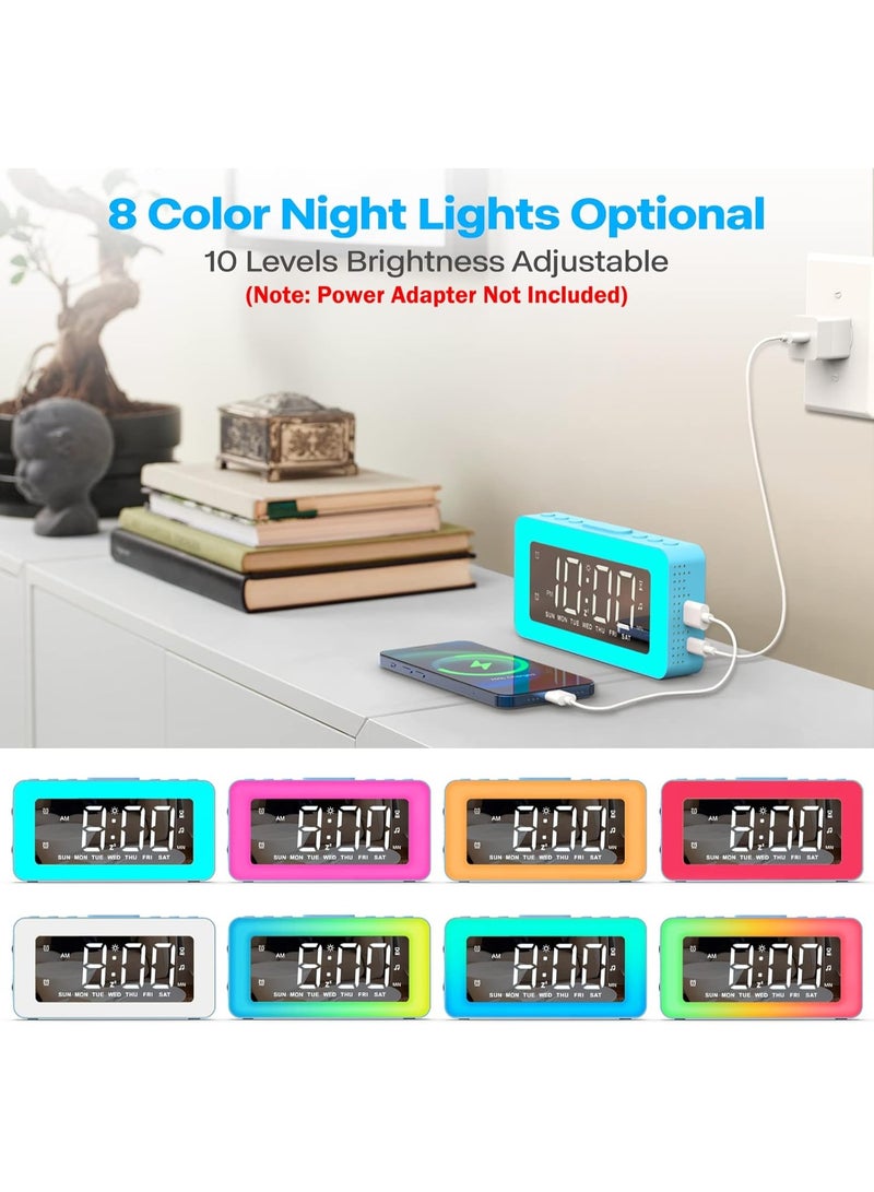 Lafocuse RGB Colorful Digital Alarm Clock with Modern Curved Design, 8 Colors LED Display & 7 Night Light, Dual Alarms, Snooze, USB Charger, Brightness Dimmer for Bedside Heavy Sleepers Kids, Black - Image 5