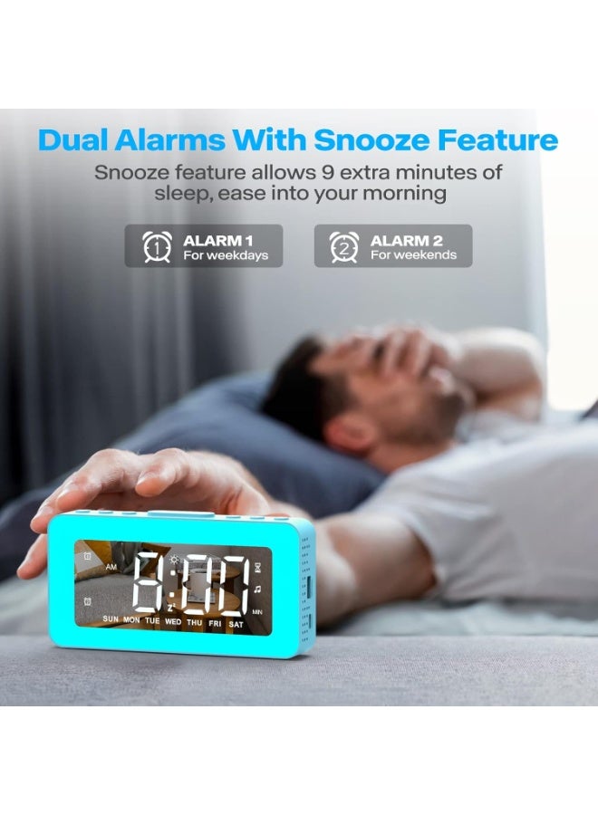Lafocuse RGB Colorful Digital Alarm Clock with Modern Curved Design, 8 Colors LED Display & 7 Night Light, Dual Alarms, Snooze, USB Charger, Brightness Dimmer for Bedside Heavy Sleepers Kids, Black - Image 4