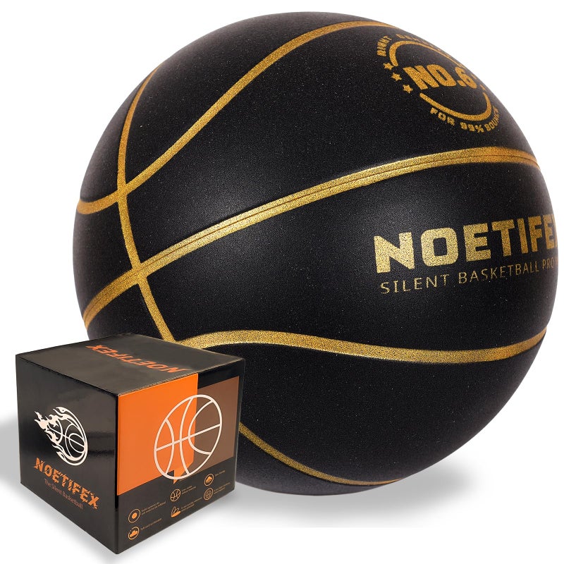 Noetifex Upgraded 580g Weighted Silent Basketball HighDensity Quiet Indoor Training Ball with Gift Box Real Bounce Soft Material Ideal for Home Apartment Dribbling Practice BlackGold Size 6 - Image 2
