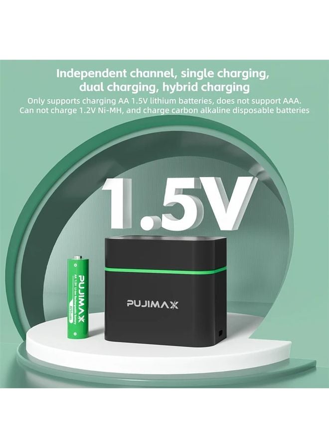 PUJIMAX شاحن بطاريات ليثيوم 8 فتحات 1.5 فولت مع 8 بطاريات ليثيوم أيون قابلة للشحن AA بقدرة 4255 ملي واط/ساعة - Image 5