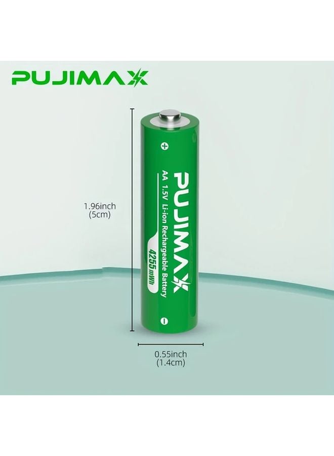 PUJIMAX شاحن بطاريات ليثيوم 8 فتحات 1.5 فولت مع 8 بطاريات ليثيوم أيون قابلة للشحن AA بقدرة 4255 ملي واط/ساعة - Image 3