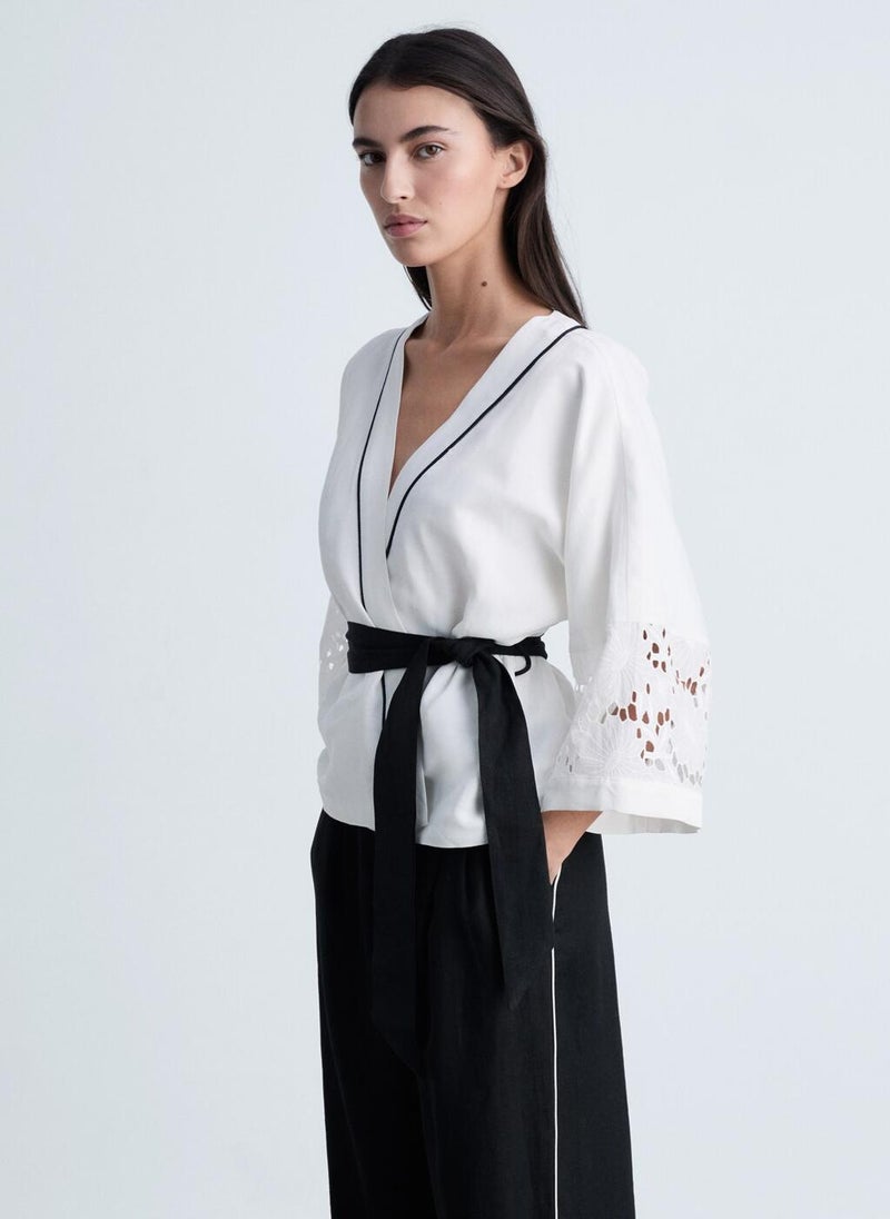 MANGO Contrast Stripe Linen Trousers  - Image 3