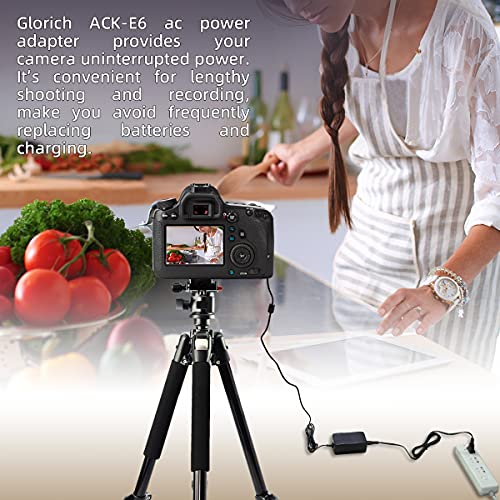 Glorich DR-E6 DC Coupler LP-E6 LP-E6N Dummy Battery ACK-E6 AC Power Supply Adapter Kit for Cameras Canon EOS R7 R6 R5 R 90D 80D 7D Mark II 7D 70D 6D 60D 5D Mark IV 5DS, with Fully-Decoded Smart Chip - Image 2