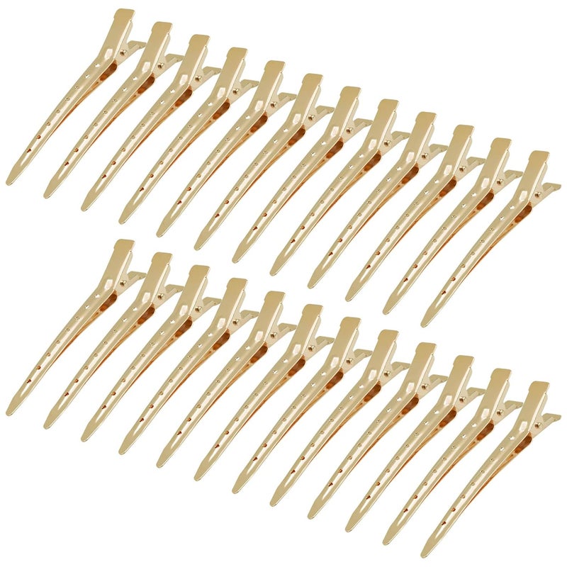 Bantoye 24 Packs Duck Bill Clips Bantoye 335 Inches Rustproof Metal Alligator Curl Clips with Holes for Hair Styling Hair Coloring Gold