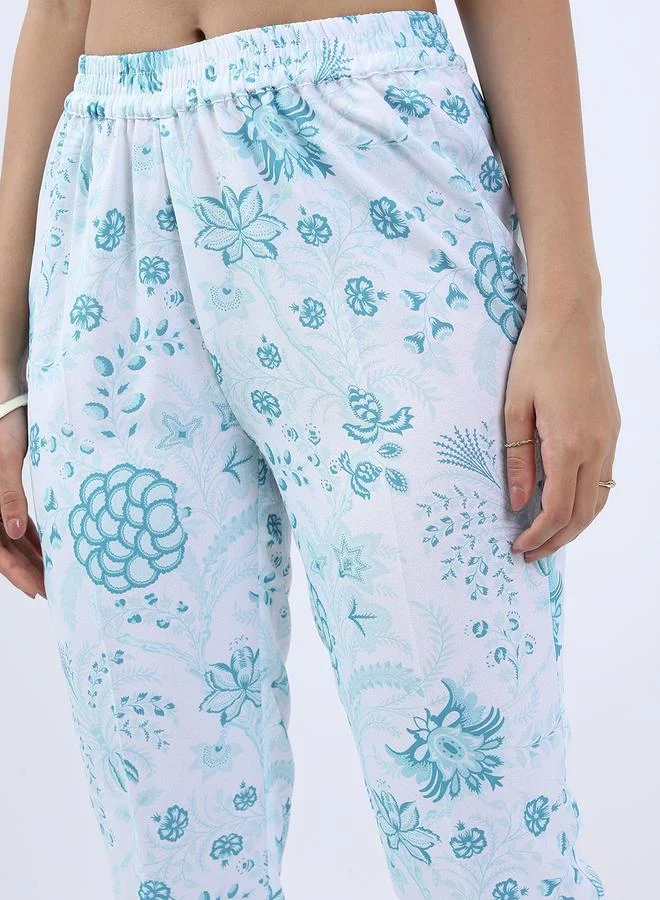 Vishudh Women Blue Floral Printed Kurta Set by Styli