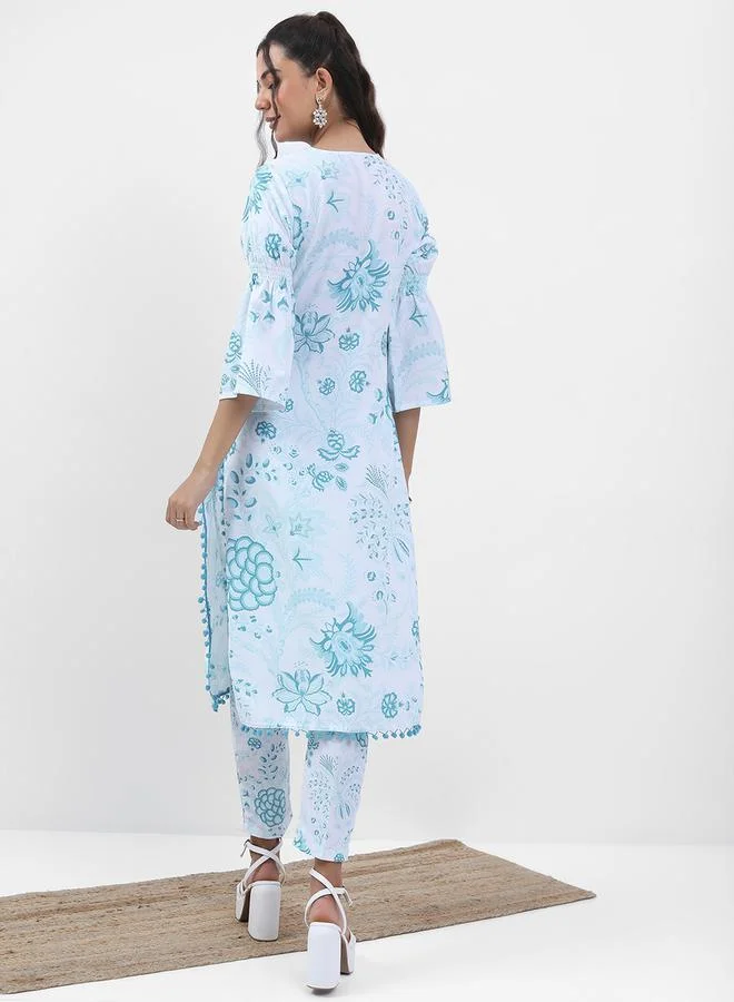 Vishudh Women Blue Floral Printed Kurta Set by Styli