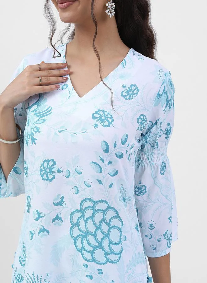 Vishudh Women Blue Floral Printed Kurta Set by Styli