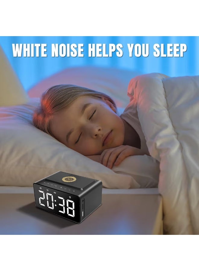 BlueFire Smart Azan Clock & Quran Speaker - 2000mAh Bluetooth Portable Muslim Prayer Device with App & Remote Control, Digital LED Display, 18 Reciters & 15 Azan Voices, White Noise Machine, Ideal Eid Hajj Gift for Parents and Family (Black) - Image 3