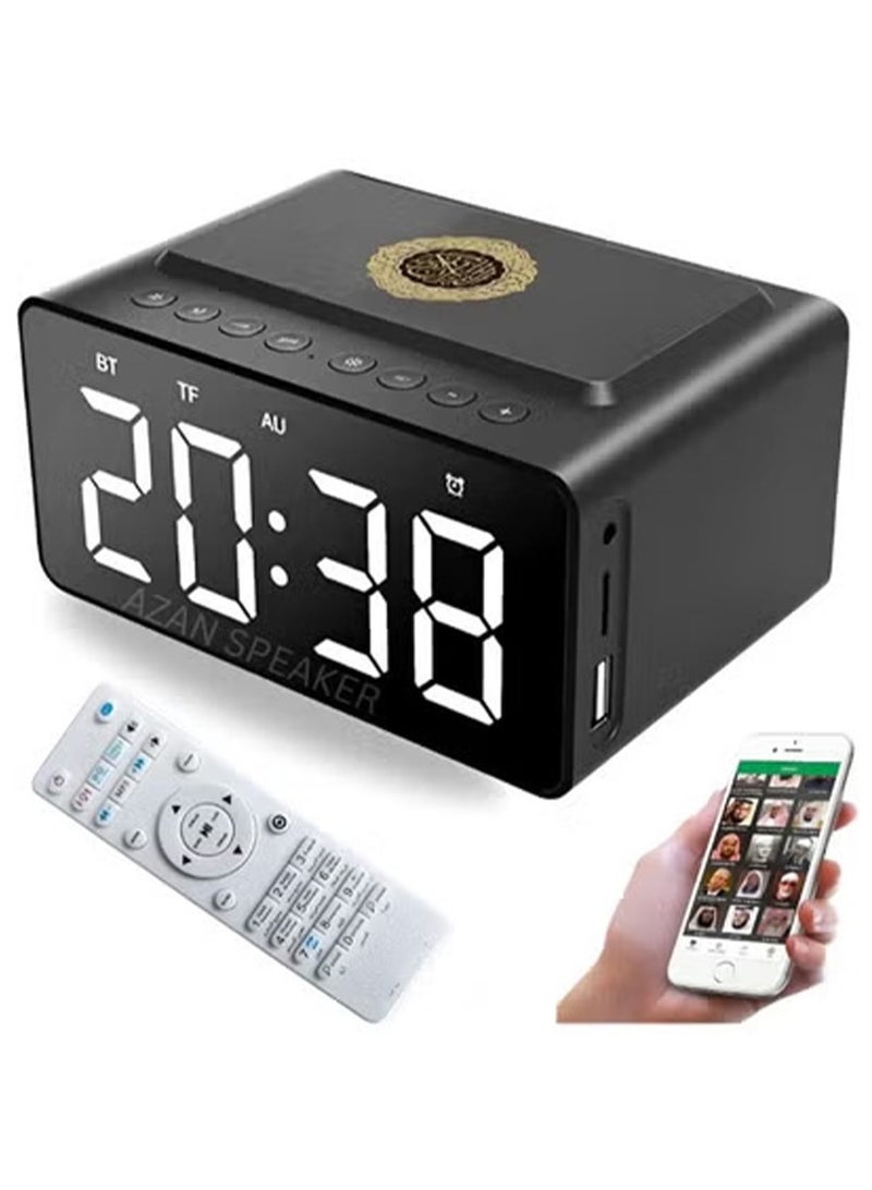 BlueFire Smart Azan Clock & Quran Speaker - 2000mAh Bluetooth Portable Muslim Prayer Device with App & Remote Control, Digital LED Display, 18 Reciters & 15 Azan Voices, White Noise Machine, Ideal Eid Hajj Gift for Parents and Family (Black) - Image 1