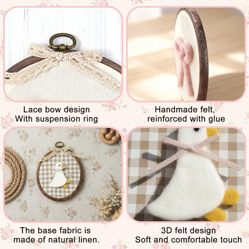 Soulchen 3 Pcs Felted Nursery Wall Decor with Goose Bow Hot Air Balloon 5 x 6 Inch Cute Animal Wall Art Vintage Decorative Artwork for Nursery Bathroom Living Room Baby Room Bedroom Farmhouse Decor - Image 4