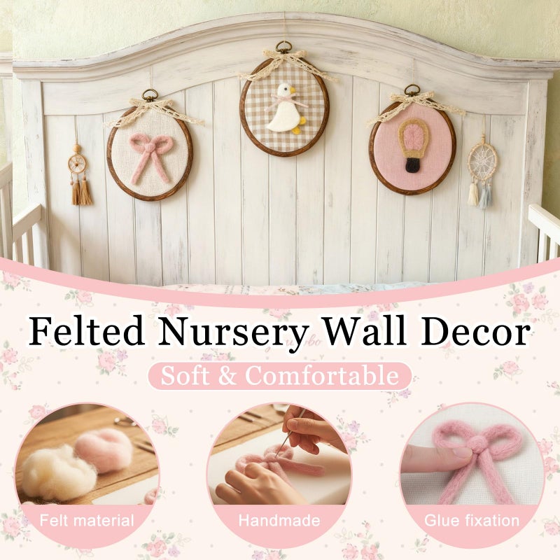 Soulchen 3 Pcs Felted Nursery Wall Decor with Goose Bow Hot Air Balloon 5 x 6 Inch Cute Animal Wall Art Vintage Decorative Artwork for Nursery Bathroom Living Room Baby Room Bedroom Farmhouse Decor - Image 3