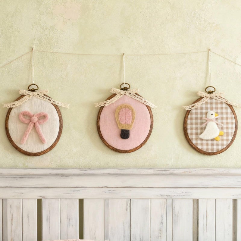 Soulchen 3 Pcs Felted Nursery Wall Decor with Goose Bow Hot Air Balloon 5 x 6 Inch Cute Animal Wall Art Vintage Decorative Artwork for Nursery Bathroom Living Room Baby Room Bedroom Farmhouse Decor - Image 5